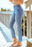 Distressed knöchellange Jeans mit geradem Bein