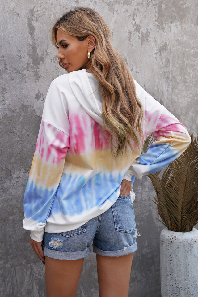 Felpa con cappuccio pullover con coulisse tie-dye