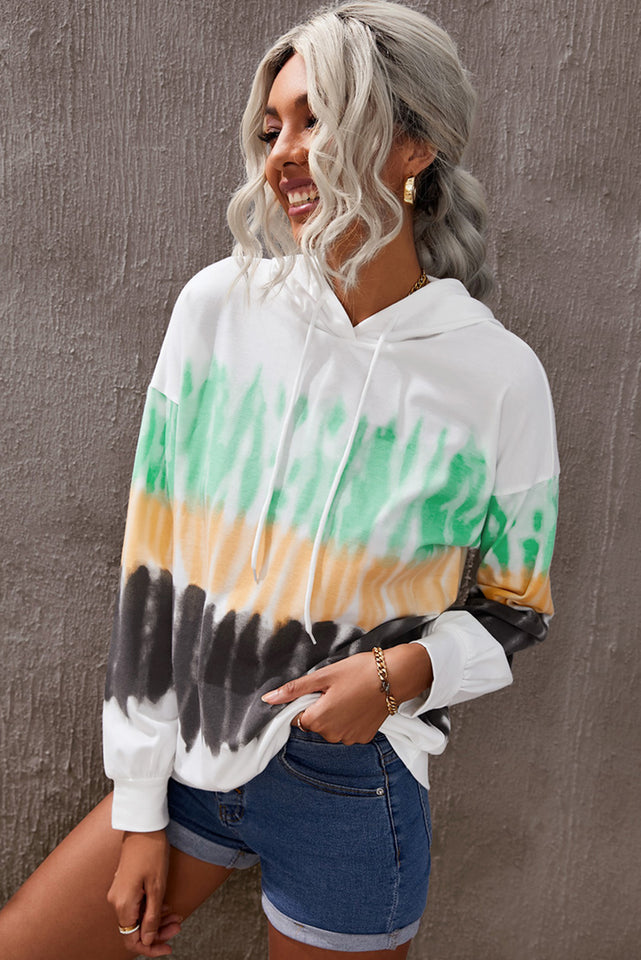 Felpa con cappuccio pullover con coulisse tie-dye