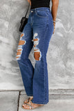 Flare-Jeans mit hoher Taille in Distressed-Optik