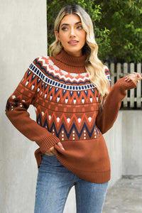 Chevron-Rollkragenpullover mit geripptem Rand