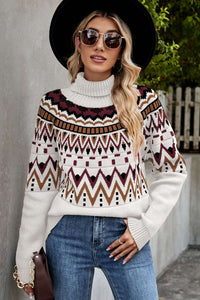 Chevron-Rollkragenpullover mit geripptem Rand