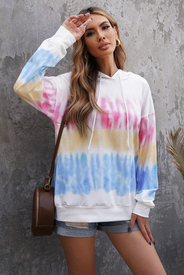 Felpa con cappuccio pullover con coulisse tie-dye