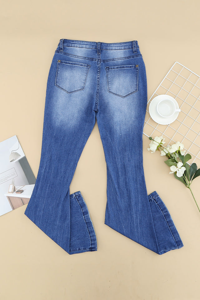 Distressed Flare Leg Jeans mit Taschen