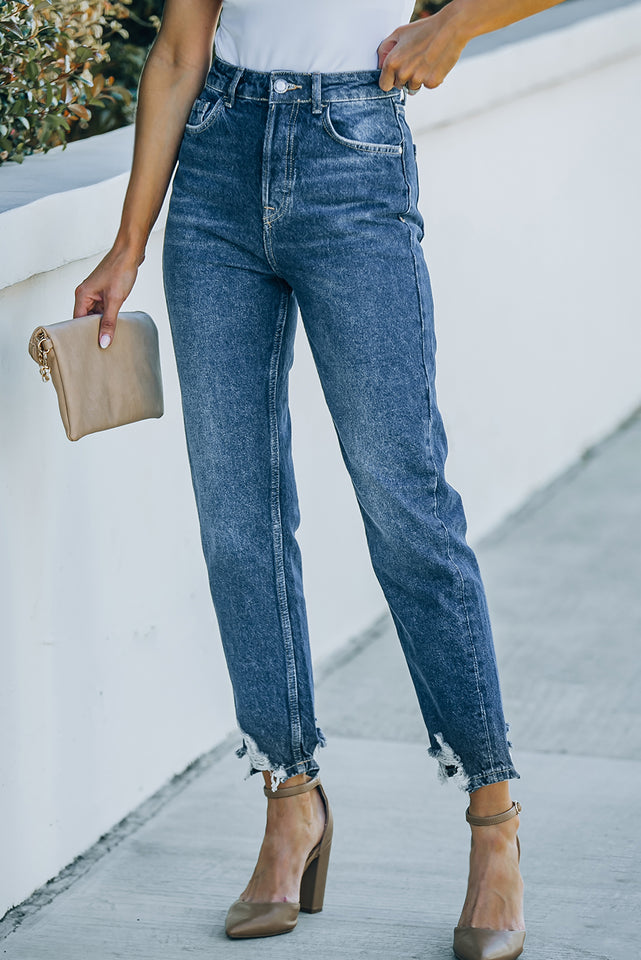 Ripped Ankle Straight Jeans mit Taschen