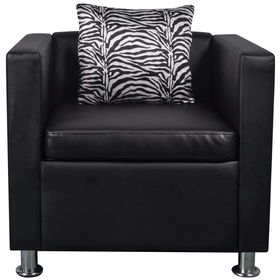 Sofa Set Armchair 2-Seater 3-Seater Black Faux Leather