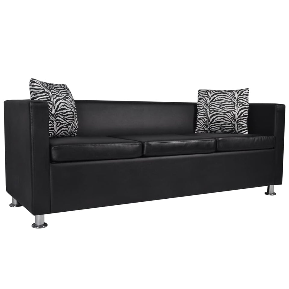 Sofa Set Armchair 2-Seater 3-Seater Black Faux Leather