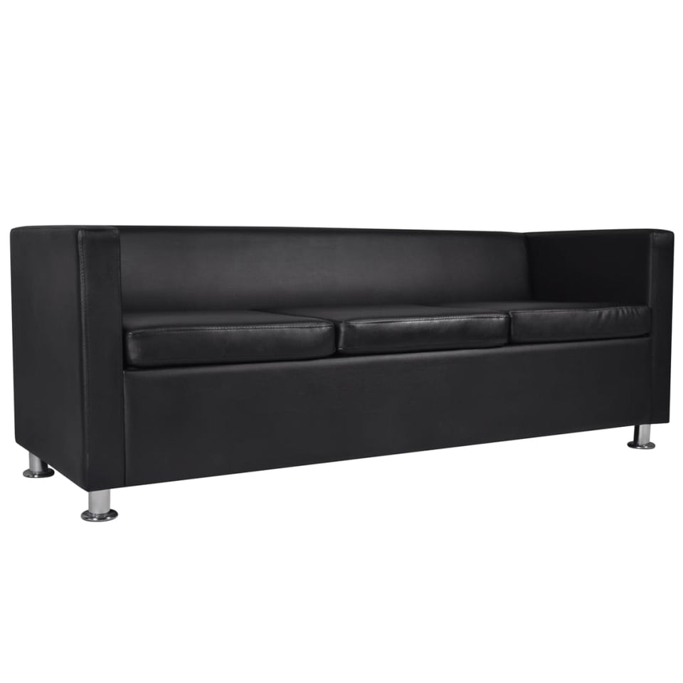 Sofa Set Armchair 2-Seater 3-Seater Black Faux Leather