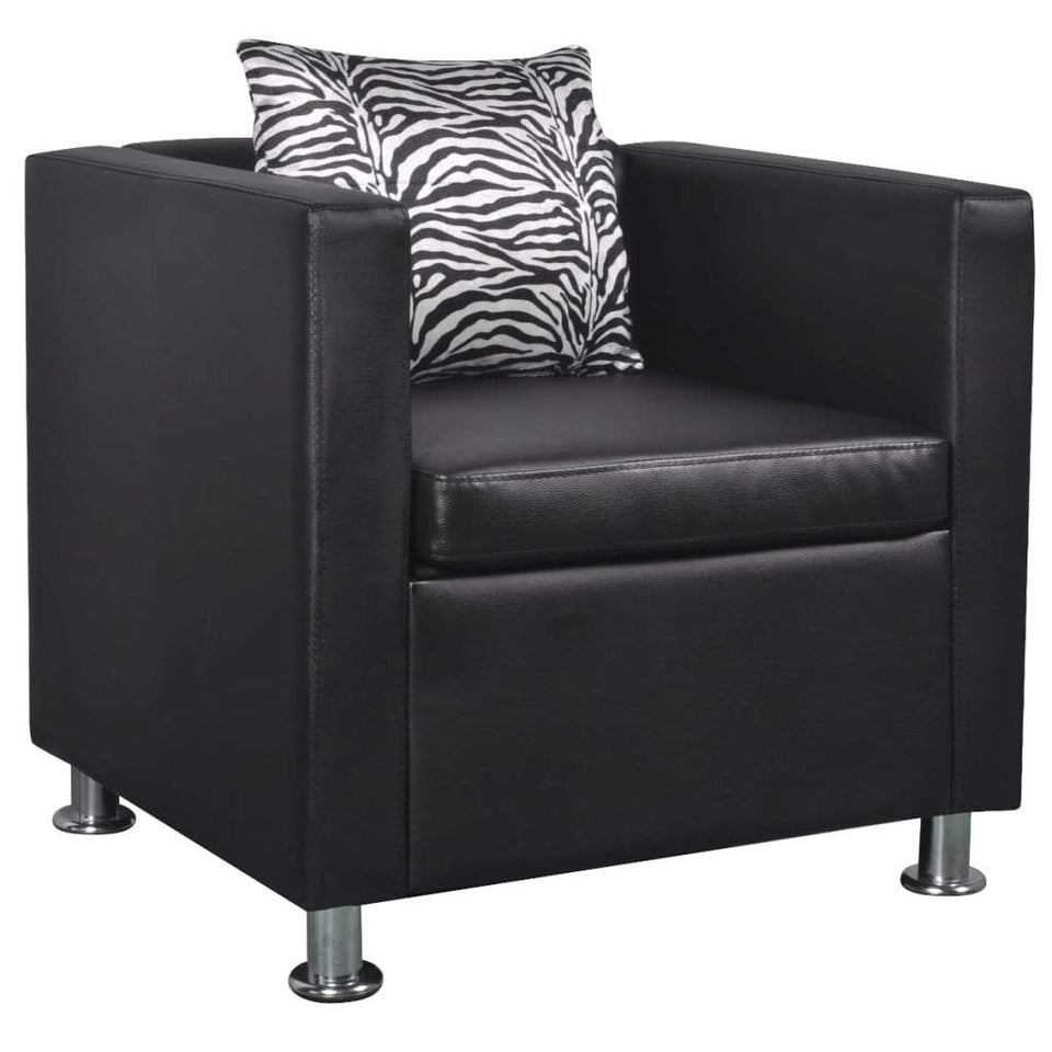 Sofa Set Armchair 2-Seater 3-Seater Black Faux Leather