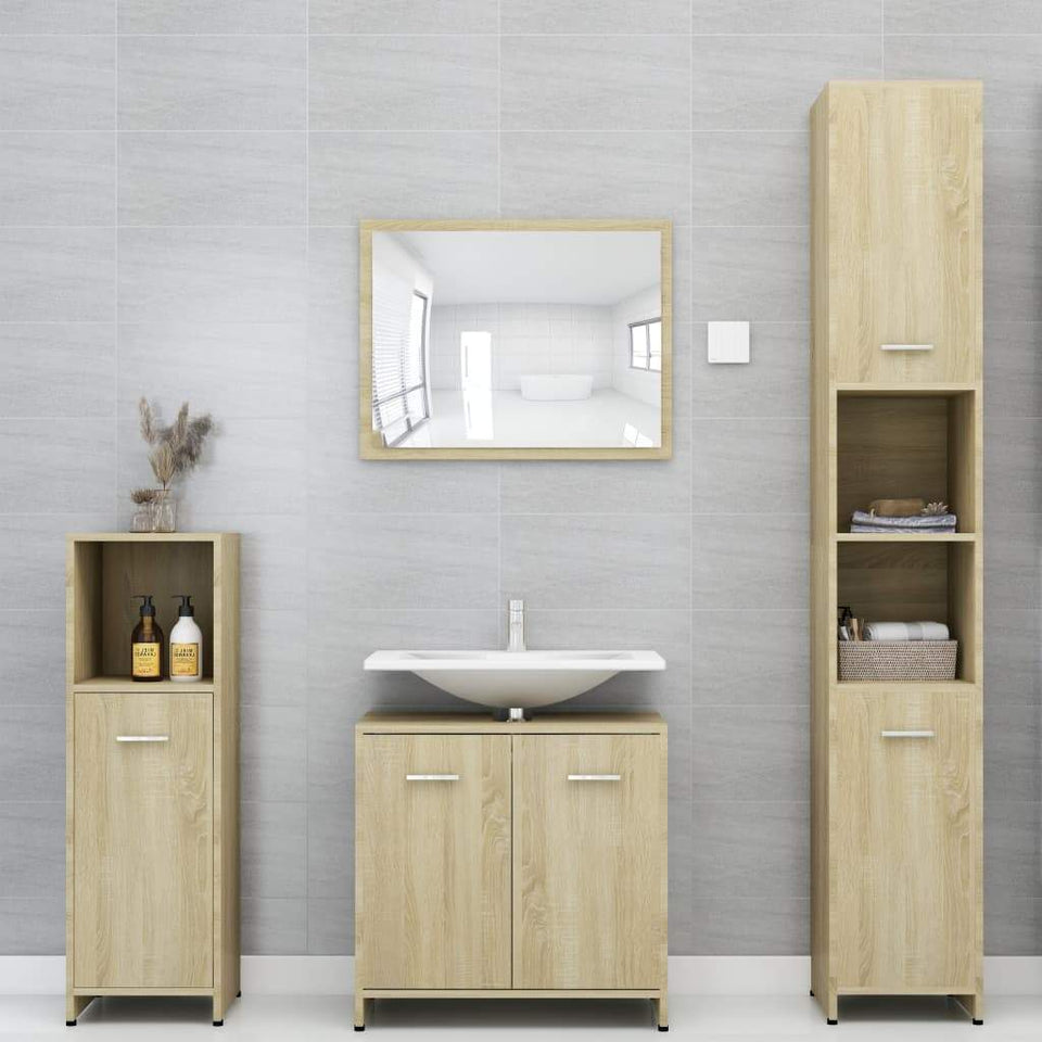 Bathroom Furniture Set 3 Pieces Chipboard Storage Cabinet Multi Colors