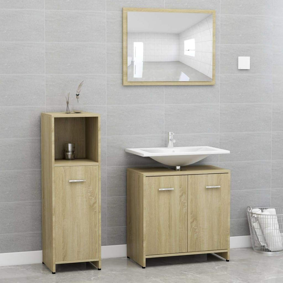 Bathroom Furniture Set 3 Pieces Chipboard Storage Cabinet Multi Colors