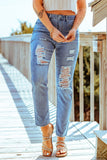 Distressed knöchellange Jeans mit geradem Bein