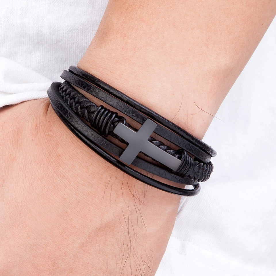 To My Son Pray Through It Leather Cross Bracelet