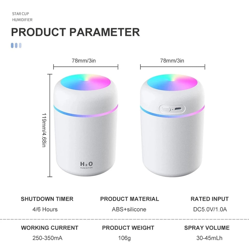 Portable 300ml Electric Air Humidifier Aroma Oil Diffuser USB Cool Mist Sprayer with Colorful Night Light for Home Car