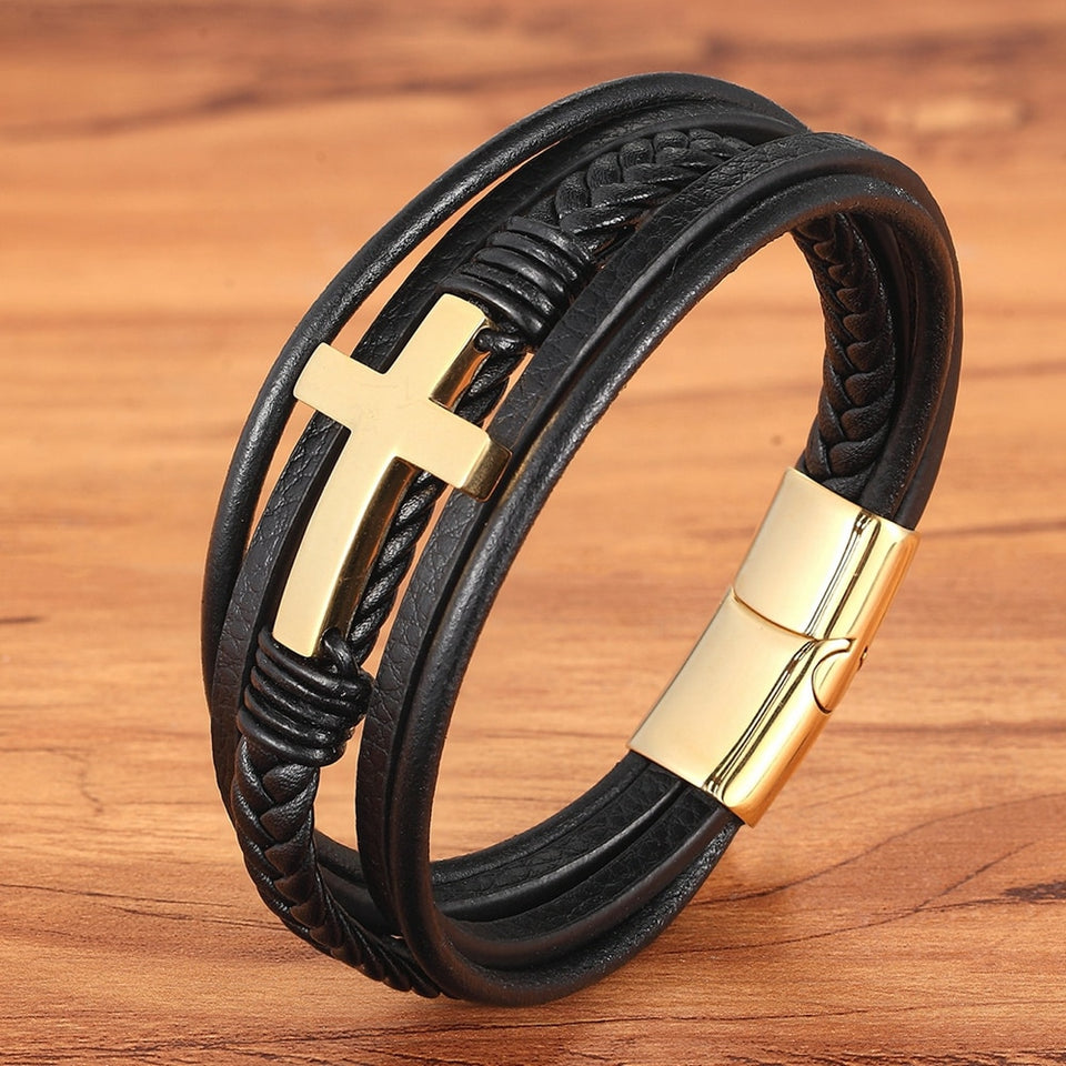 To My Son Pray Through It Leather Cross Bracelet