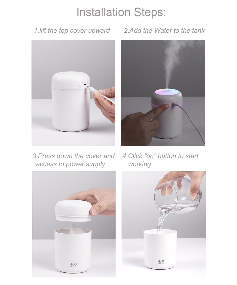 Portable 300ml Electric Air Humidifier Aroma Oil Diffuser USB Cool Mist Sprayer with Colorful Night Light for Home Car