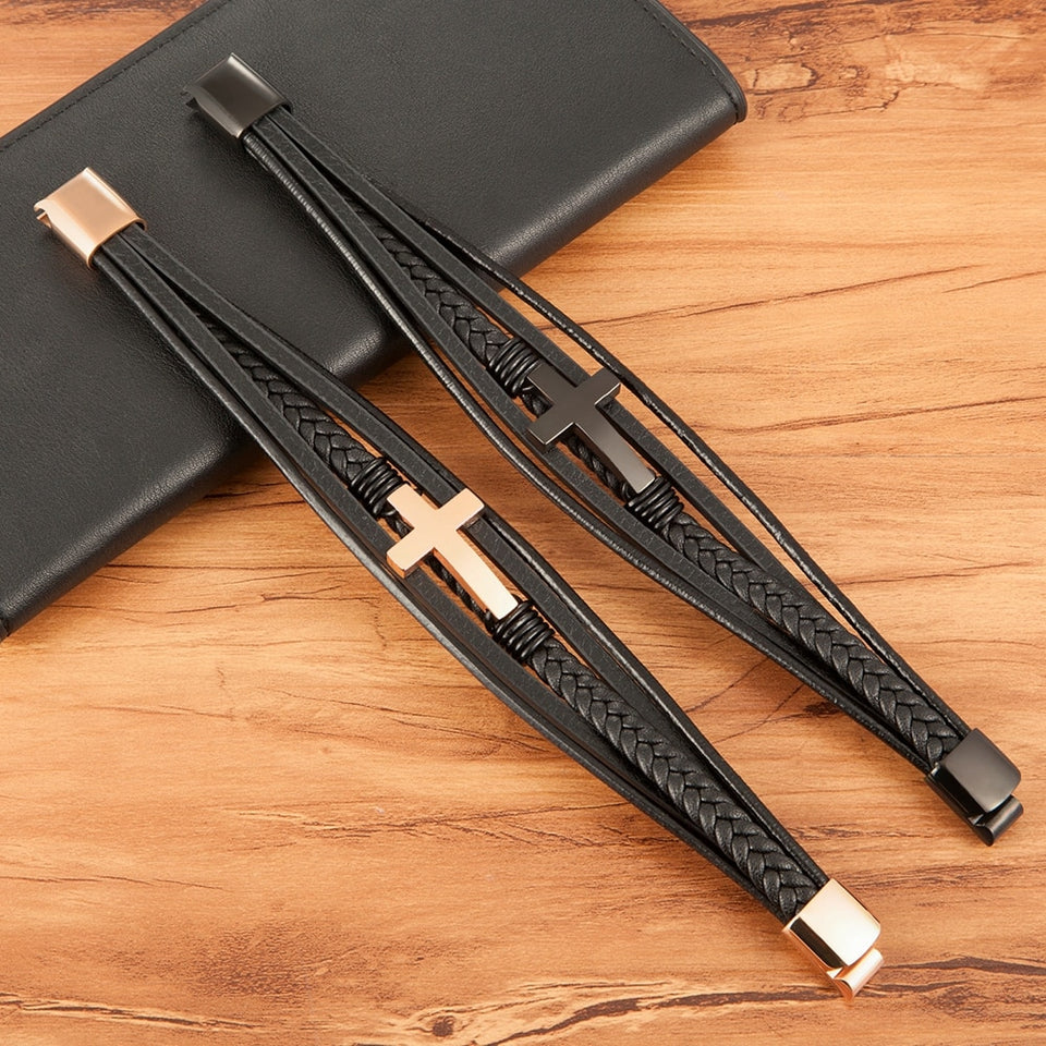 To My Son Pray Through It Leather Cross Bracelet