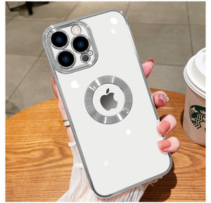 Custodia per iPhone elettrolitica trasparente con protezione per fotocamera 