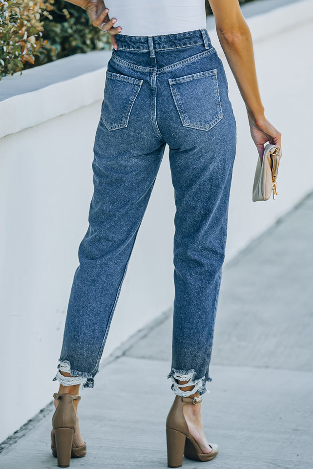 Ripped Ankle Straight Jeans mit Taschen