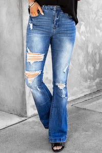 Distressed Flare Leg Jeans mit Taschen