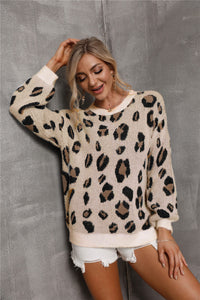 Strickpullover mit Animal-Print und überschnittenen Schultern