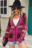 Gestreifter Fuzzy-Cardigan mit Knopfleiste vorne