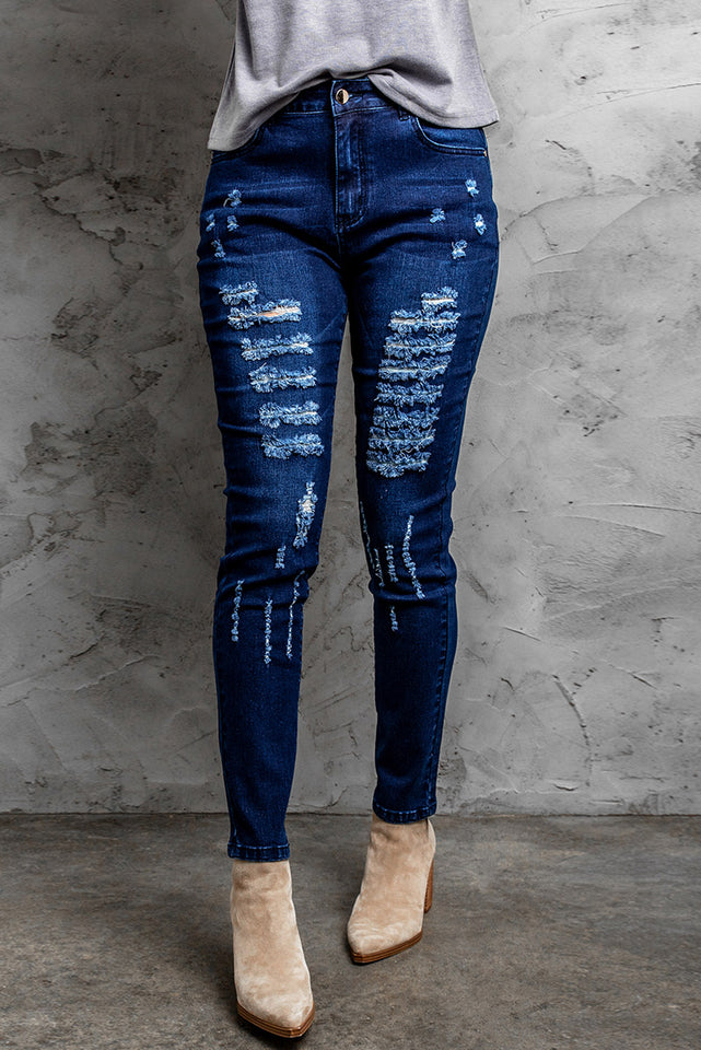 Distressed Skinny Jeans mit mittelhoher Taille