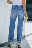 Distressed Jeans mit geradem Bein und Fransenbesatz