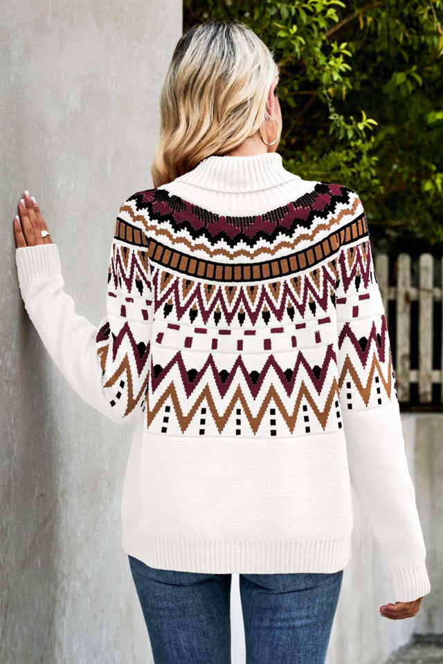 Chevron-Rollkragenpullover mit geripptem Rand