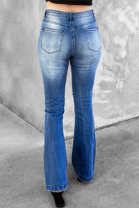 Distressed Flare Leg Jeans mit Taschen