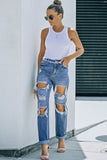 Distressed Jeans mit geradem Bein und Fransenbesatz